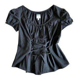 Moschino Black Corset Lace-Up Milkmaid Blouse
